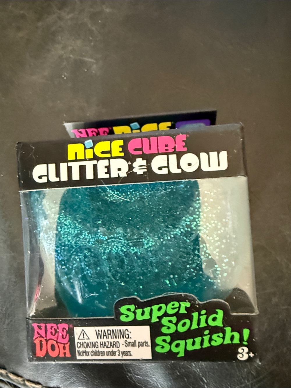 New Authentic Needoh Nice Cube Glitter & Glow Super Solid Squish - Teal Glitter